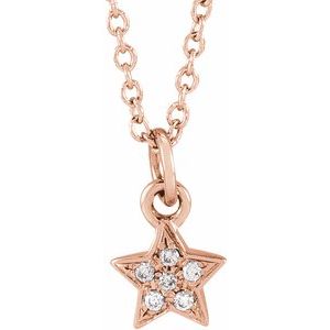 14K Rose .03 CTW Diamond Youth Petite Star 15" Necklace - BN & CO JEWELRY