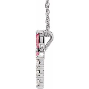Sterling Silver Natural Pink Tourmaline & 1/10 CTW Natural Diamond Cross 16-18" Necklace - BN & CO JEWELRY