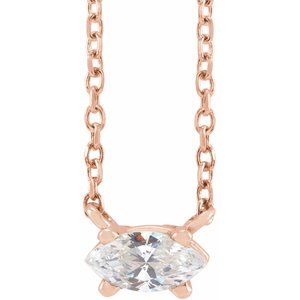 14K Rose 1/4 CT Natural Diamond Solitaire 16-18" Necklace - BN & CO JEWELRY