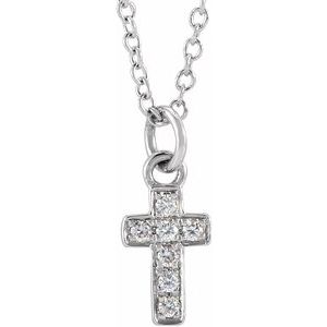 14K White .04 CTW Natural Diamond Youth Cross 15" Necklace - BN & CO JEWELRY