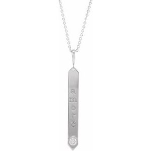 Sterling Silver .03 CTW Natural Diamond Engravable Bar 18" Necklace - BN & CO JEWELRY