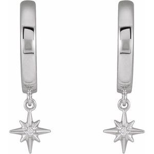 14K White .0075 CTW Natural Diamond Celestial Hinged Hoop Earrings - BN & CO JEWELRY