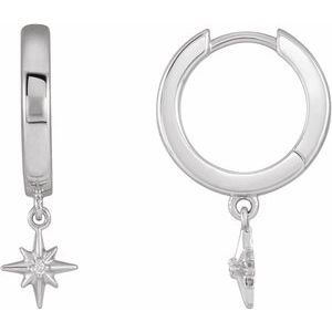14K White .0075 CTW Natural Diamond Celestial Hinged Hoop Earrings - BN & CO JEWELRY