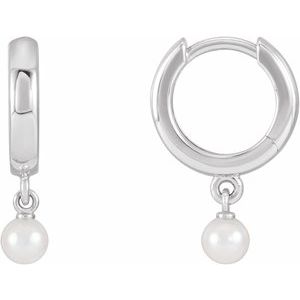 14K White Cultured Seed Pearl Hoop Earrings - BN & CO JEWELRY
