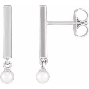 Sterling Silver Cultured White Seed Pearl Bar Earrings - BN & CO JEWELRY