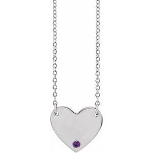 Sterling Silver Natural Amethyst Engravable Heart 18" Necklace - BN & CO JEWELRY