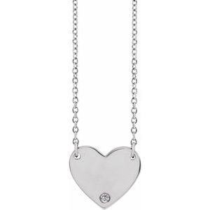 Sterling Silver Natural White Sapphire Engravable Heart 18" Necklace - BN & CO JEWELRY