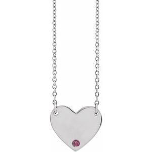 Sterling Silver Natural Pink Tourmaline Engravable Heart 18" Necklace - BN & CO JEWELRY