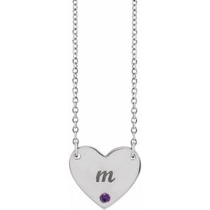 Sterling Silver Natural Amethyst Engravable Heart 18" Necklace - BN & CO JEWELRY
