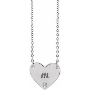 Sterling Silver Natural White Sapphire Engravable Heart 18" Necklace - BN & CO JEWELRY