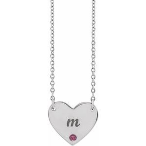 Sterling Silver Natural Pink Tourmaline Engravable Heart 18" Necklace - BN & CO JEWELRY