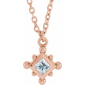 14K Rose 1/10 CT Natural Diamond Bezel-Set Beaded 16-18" Necklace - BN & CO JEWELRY