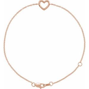 14K Rose Heart 6 1/2-7 1/2" Bracelet - BN & CO JEWELRY