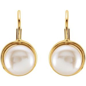 14K Yellow 7.5 mm Freshwater Cultured Pearl Lever Back Earrings - BN & CO JEWELRY