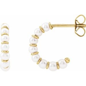 14K Yellow Cultured Freshwater Pearl Hoop Earrings - BN & CO JEWELRY