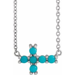 Sterling Silver Natural Turquoise Sideways Cross 18" Necklace - BN & CO JEWELRY