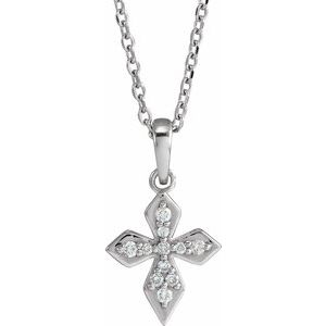14K White .05 CTW Natural Diamond Petite Cross 16-18" Necklace - BN & CO JEWELRY