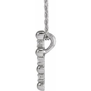 14K White .07 CTW Natural Diamond Beaded Cross 16-18" Necklace - BN & CO JEWELRY