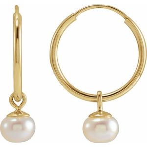 14K Yellow Cultured Freshwater Pearl 12 mm Huggie Earrings - BN & CO JEWELRY
