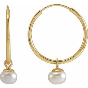 14K Yellow Cultured Freshwater Pearl 15 mm Huggie Earrings - BN & CO JEWELRY