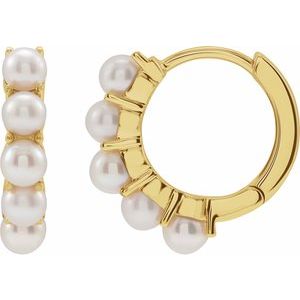 14K Yellow Cultured Freshwater Pearl 14 mm Huggie Hoop Earrings - BN & CO JEWELRY