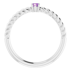 14K White 3 mm Natural Amethyst Solitaire Rope Ring - BN & CO JEWELRY
