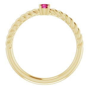 14K Yellow 3 mm Lab-Grown Ruby Solitaire Rope Ring - BN & CO JEWELRY