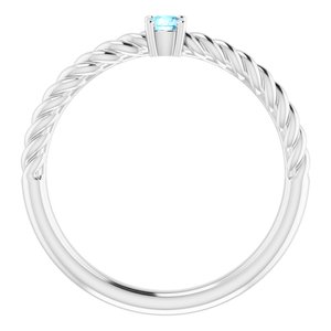 14K White 3 mm Natural Aquamarine Solitaire Rope Ring - BN & CO JEWELRY
