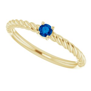 14K Yellow 3 mm Lab-Grown Blue Sapphire Solitaire Rope Ring - BN & CO JEWELRY