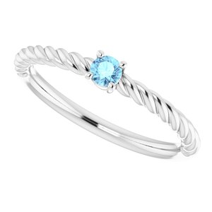 14K White 3 mm Natural Aquamarine Solitaire Rope Ring - BN & CO JEWELRY