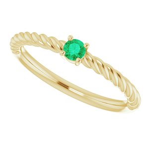 14K Yellow 3 mm Lab-Grown Emerald Solitaire Rope Ring - BN & CO JEWELRY