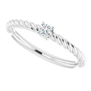 14K White 1/10 CT Natural Diamond Solitaire Rope Ring - BN & CO JEWELRY