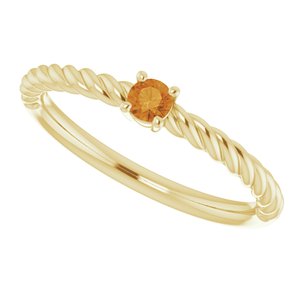 14K Yellow 3 mm Natural Citrine Solitaire Rope Ring - BN & CO JEWELRY