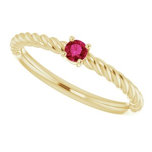 14K Yellow 3 mm Lab-Grown Ruby Solitaire Rope Ring - BN & CO JEWELRY