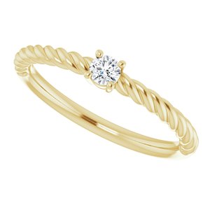 14K Yellow 3 mm Natural White Sapphire Solitaire Rope Ring - BN & CO JEWELRY