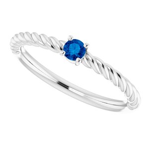 14K White 3 mm Lab-Grown Blue Sapphire Solitaire Rope Ring - BN & CO JEWELRY