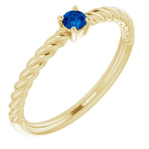 14K Yellow 3 mm Lab-Grown Blue Sapphire Solitaire Rope Ring - BN & CO JEWELRY