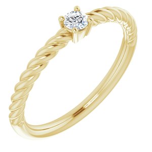 14K Yellow 3 mm Natural White Sapphire Solitaire Rope Ring - BN & CO JEWELRY