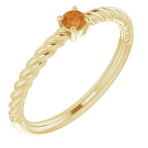 14K Yellow 3 mm Natural Citrine Solitaire Rope Ring - BN & CO JEWELRY