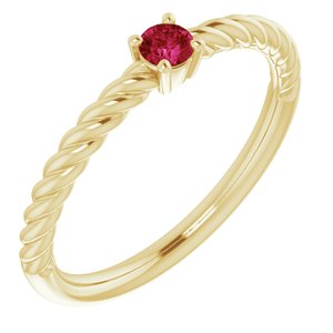 14K Yellow 3 mm Lab-Grown Ruby Solitaire Rope Ring - BN & CO JEWELRY
