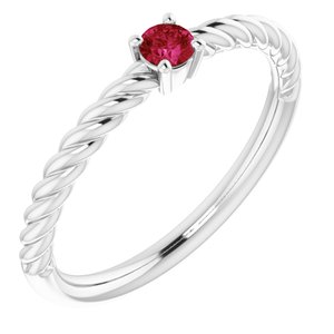14K White 3 mm Natural Ruby Solitaire Rope Ring - BN & CO JEWELRY