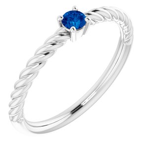 14K White 3 mm Lab-Grown Blue Sapphire Solitaire Rope Ring - BN & CO JEWELRY