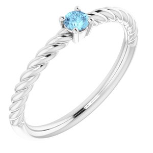 14K White 3 mm Natural Aquamarine Solitaire Rope Ring - BN & CO JEWELRY