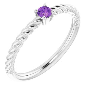 14K White 3 mm Natural Amethyst Solitaire Rope Ring - BN & CO JEWELRY