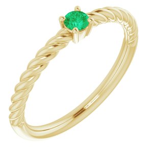 14K Yellow 3 mm Lab-Grown Emerald Solitaire Rope Ring - BN & CO JEWELRY