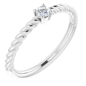 14K White 1/10 CT Natural Diamond Solitaire Rope Ring - BN & CO JEWELRY