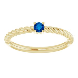 14K Yellow 3 mm Lab-Grown Blue Sapphire Solitaire Rope Ring - BN & CO JEWELRY