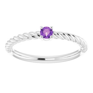 14K White 3 mm Natural Amethyst Solitaire Rope Ring - BN & CO JEWELRY