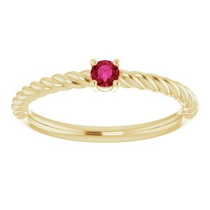 14K Yellow 3 mm Lab-Grown Ruby Solitaire Rope Ring - BN & CO JEWELRY