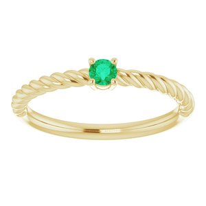 14K Yellow 3 mm Lab-Grown Emerald Solitaire Rope Ring - BN & CO JEWELRY